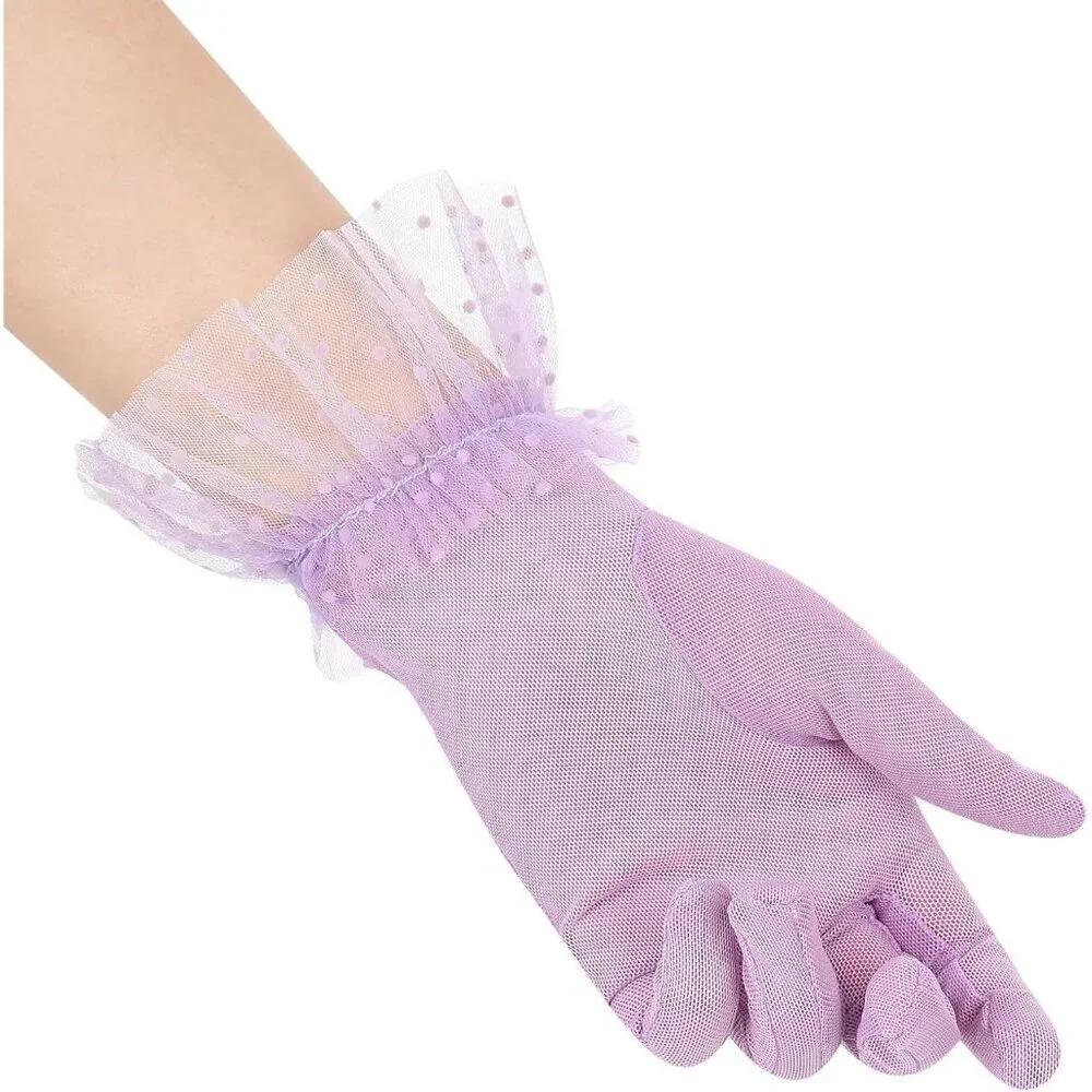 Women's Short Lace Lavender Sheer Mesh Tea Party Prom Gloves Banquet Costume